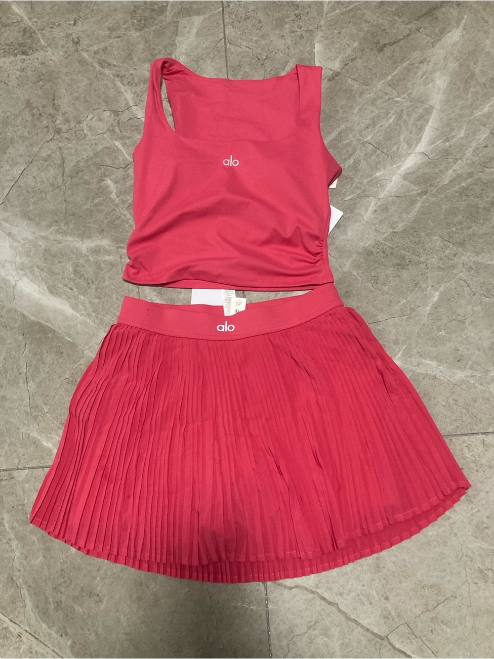 ALO Yoga Pink Pleated Skirt and Tank Set